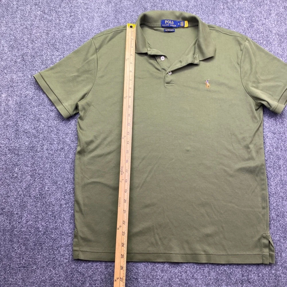Polo Ralph Lauren Mens Custom Slim Fit Polo Shirt Olive Green Flesh Pony Sz M